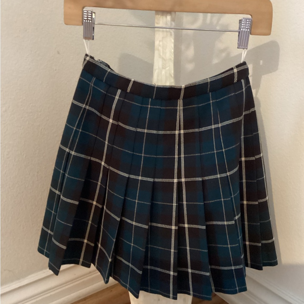 Aritzia Wilfred Teal and Brown Plaid Mini Skirt